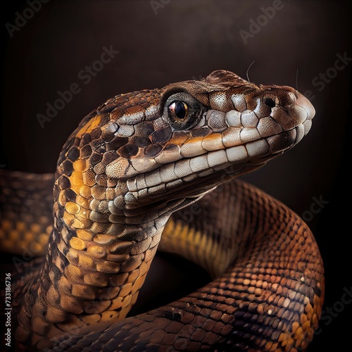 Close-Up Portrait of a Majestic Snake in Studio Lighting