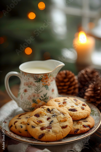 A Plate of delicious Cookies and a Cup of Milk for tea