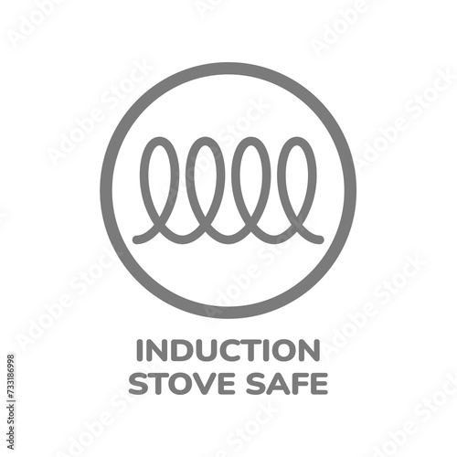 Induction stove safe vector sign label. Icon for pots and pans.