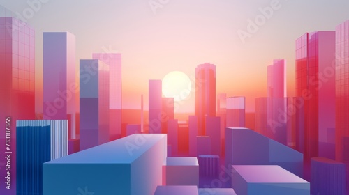 Smooth gradients and geometric arrangements evoke the architectural diversity and harmony of a bustling cityscape
