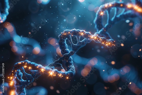 Illustration of genetic DNA strand on dark background photo