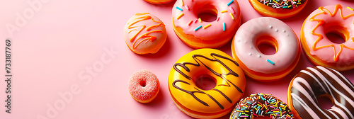 Image of a row of cute doughnuts.
