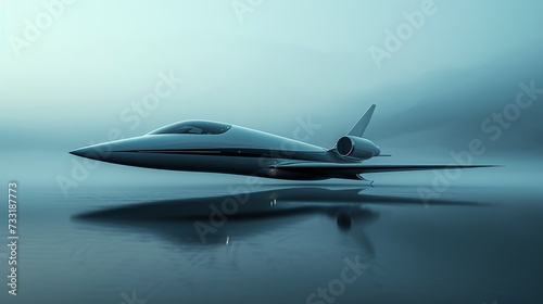 Soft reflections on the jet's surface harmonize with the minimalist aesthetic of the background
