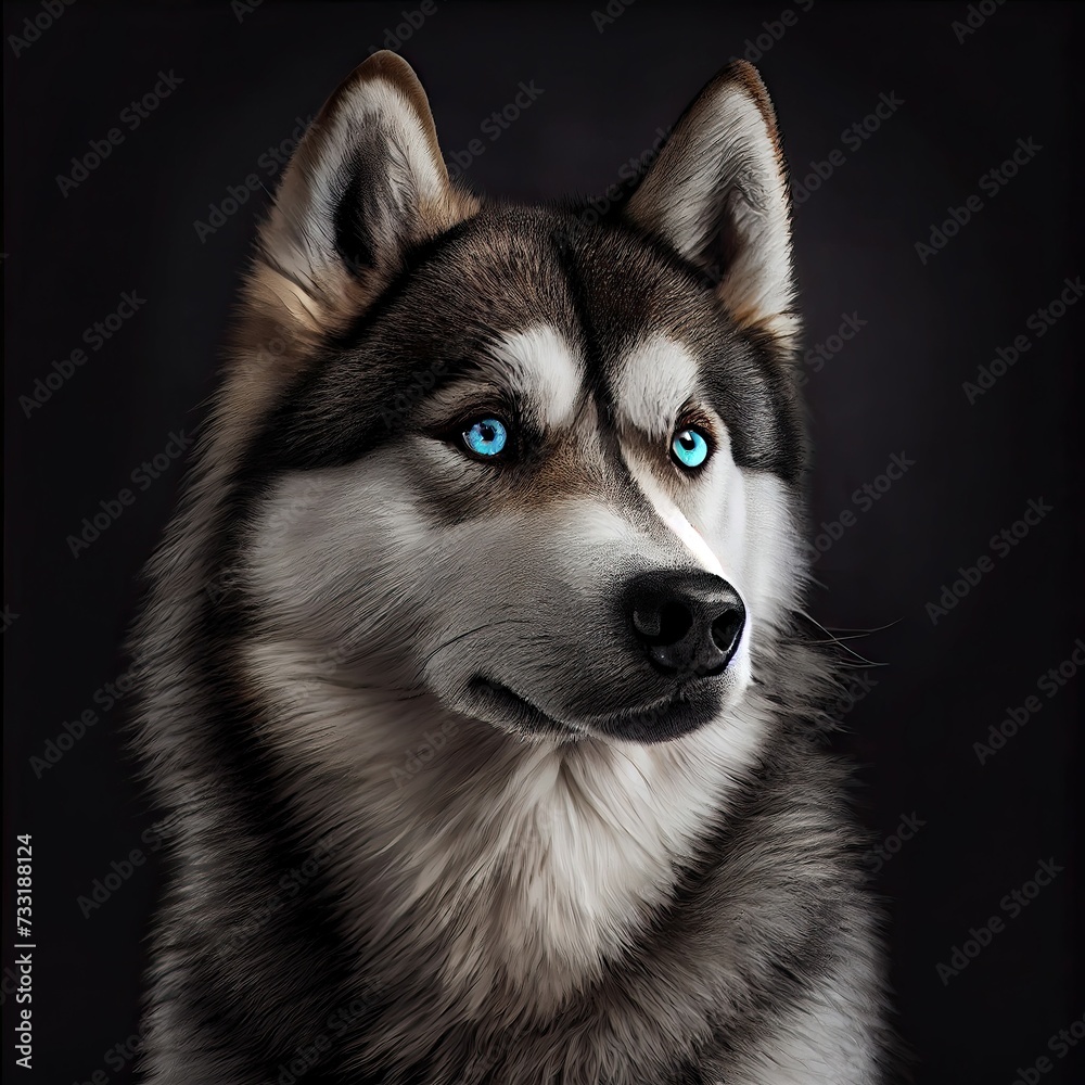 Striking Siberian Husky with Piercing Blue Eyes Portrait