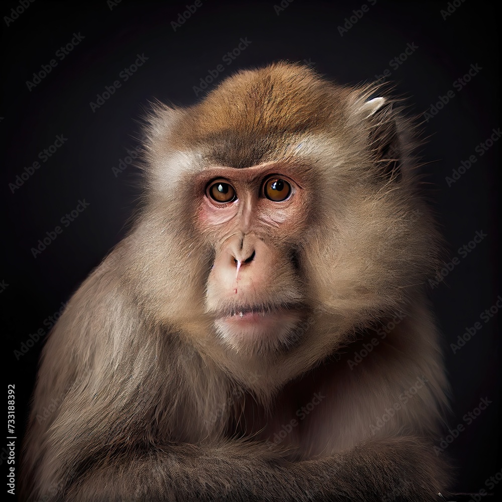 Captivating Macaque Monkey Portrait with Intense Gaze in Studio Captivating Macaque Monkey Portrait with Intense Gaze in Studio