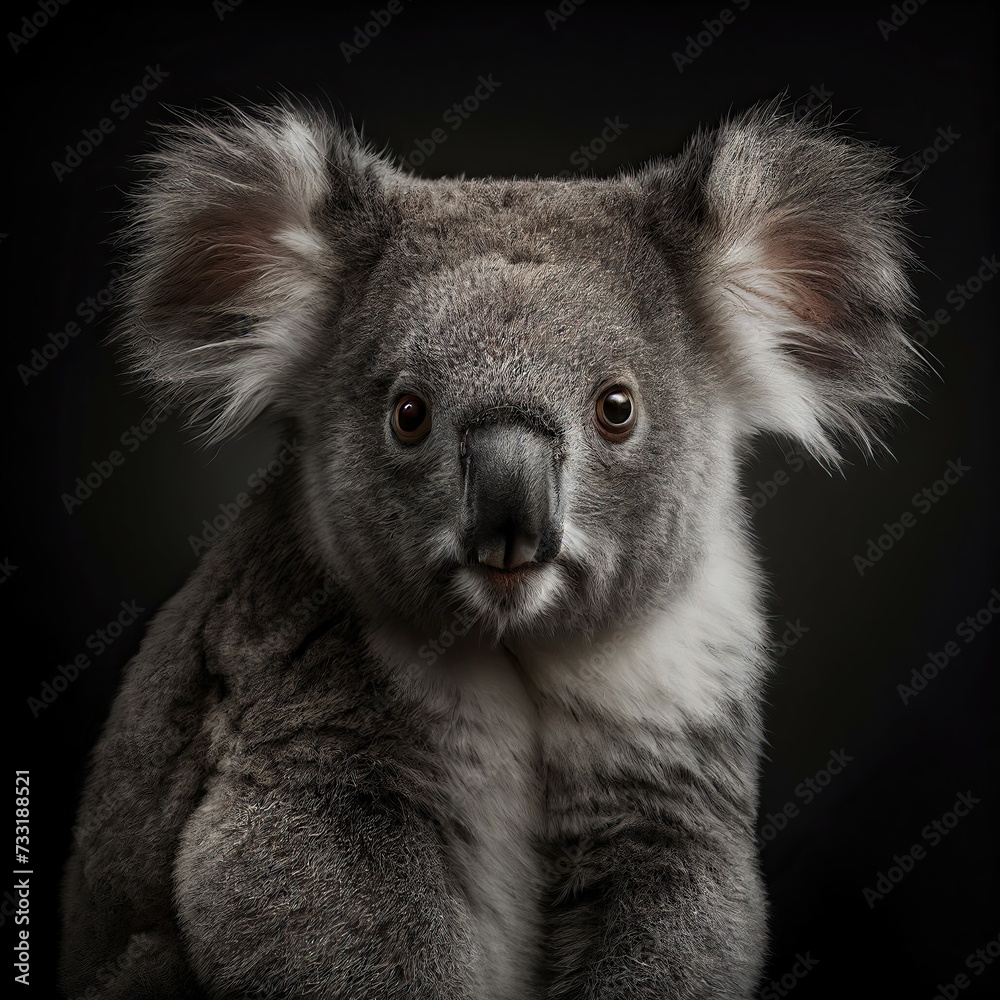 Naklejka premium Close-Up Koala Portrait with Striking Eyes in Studio