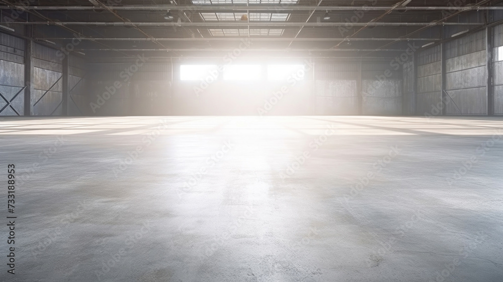 Concrete floor inside industrial building. Use as large factory, warehouse, storehouse, hangar or plant. Concrete floor inside industrial building. Use as large factory, warehouse, storehouse, hangar or plant.