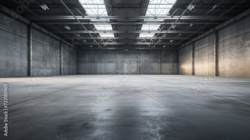 Concrete floor inside industrial building. Use as large factory  warehouse  storehouse  hangar or plant.
