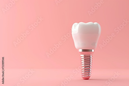 White dental tooth implant on pink background