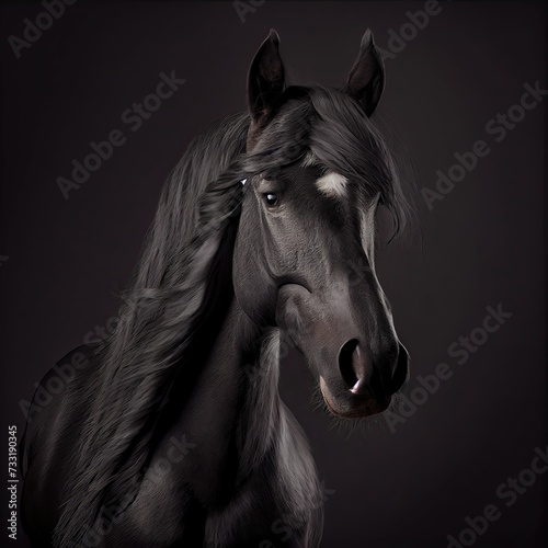 Majestic Black Horse Portrait with Artistic Flair in Studio