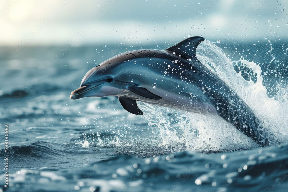 Fototapeta premium Dolphin jumping out of Ocean nature