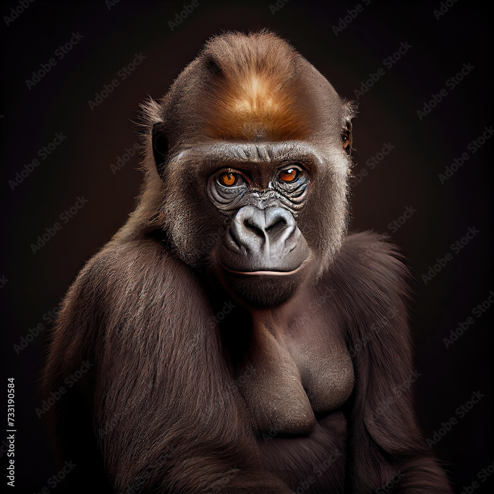 Intense Gorilla Portrait with a Dark Studio Background