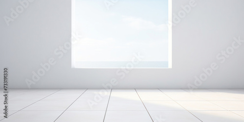 Empty space in room  window and light. Modern interior home design look clean  bright  shiny surface with texture pattern for background. white tile floor.