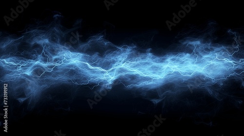 A blue electric smoke isolated on a black background. The smoke looks like a lightning bolt, crackling with energy and power. 