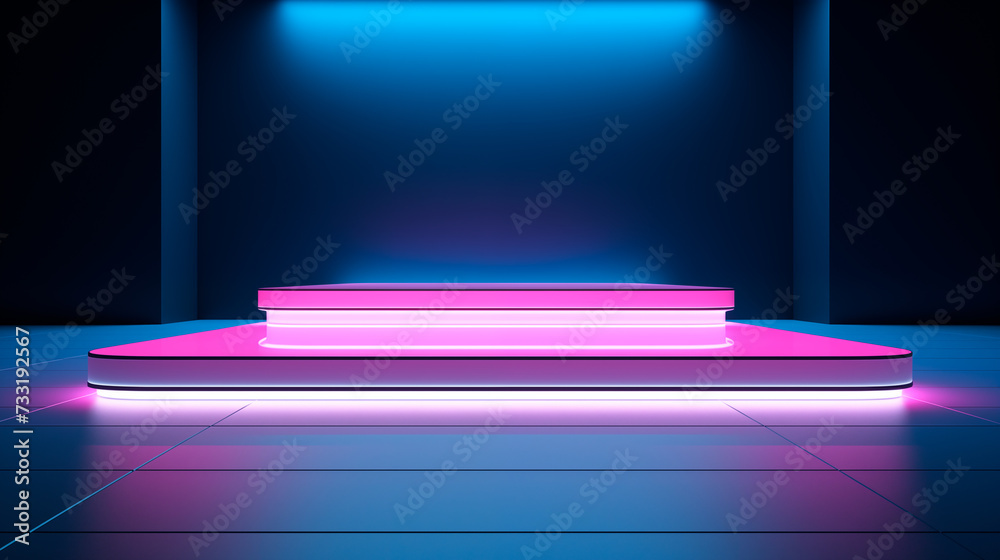 Pink and blue neon cyber futuristic concrete platform, Product podest for Advertising, Modern Mockup template isolated background Pink and blue neon cyber futuristic concrete platform, Product podest for Advertising, Modern Mockup template isolated background