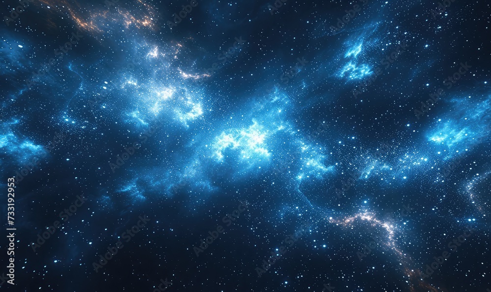 Obraz premium ultramarine galaxy of stars, outer space textures with sparkly stars in dark night skies backdrop as a digital background with ultra realistic cinematic lighting