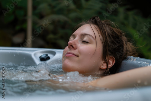 Beautiful woman relaxing in a hot tub