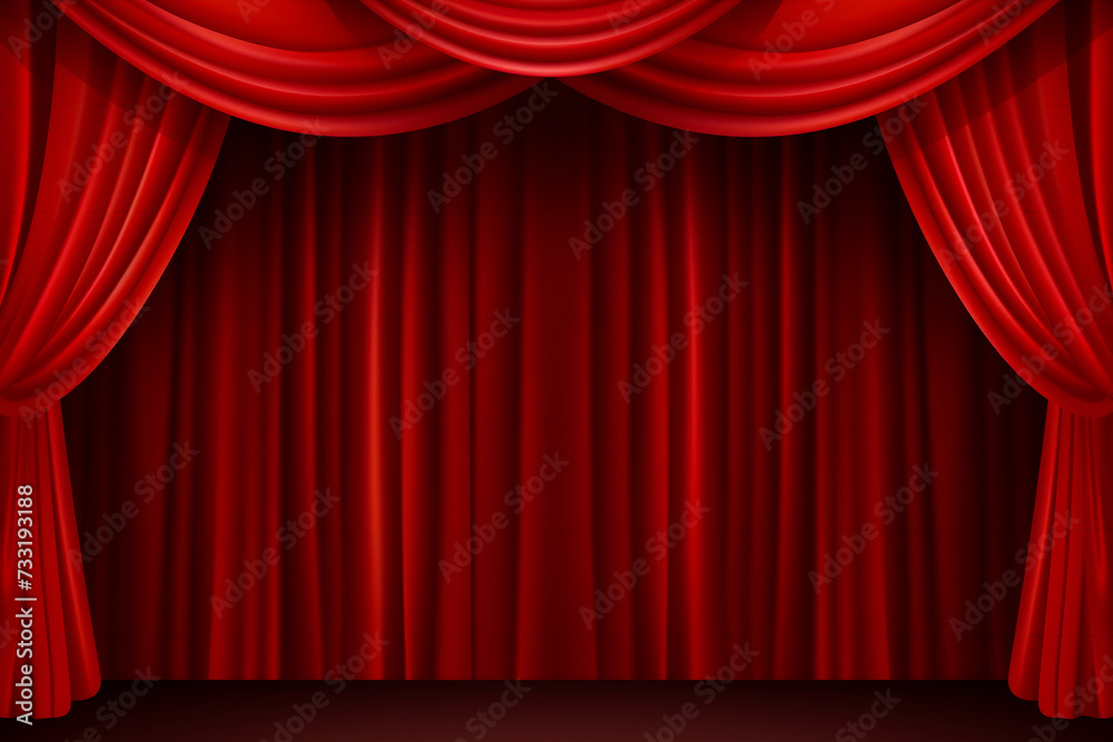 Fototapeta premium Realistic theater red dramatic curtains spotlight