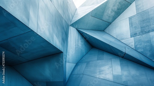 Sparse geometric arrangements in shades of blue and gray convey a sense of or...