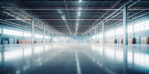 Modern factory, warehouse, shop or store, space on concrete floor for industrial.