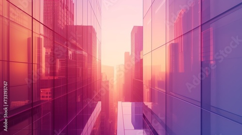 Subtle gradients and minimalist shapes evoke the sleek facades of skyscrapers