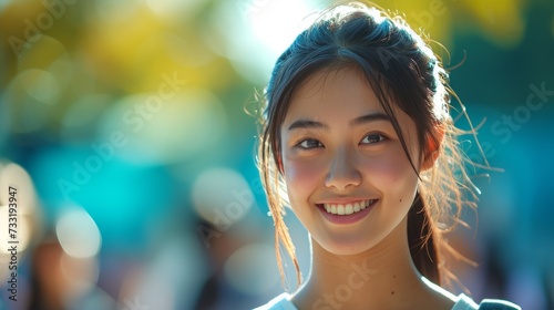 The student's vibrant spirit shines through the photo, bringing warmth and vi...