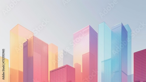 Subtle gradients and minimalist shapes evoke the sleek facades of skyscrapers