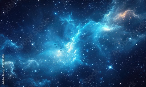 Space background with stardust and shining stars. Realistic colorful cosmos with nebula and milky way. Blue galaxy background. Beautiful outer space. Infinite universe