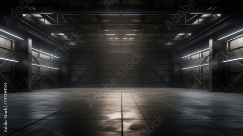 Modern interior with metal wall and steel structure with empty space for industry background.