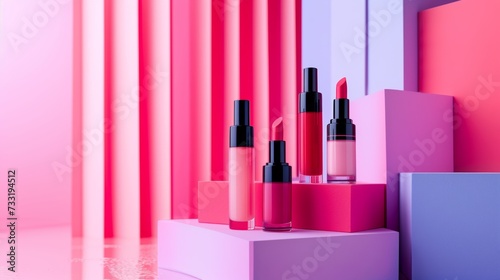 Vibrant lipsticks and luxurious skincare bottles showcased on a clean
