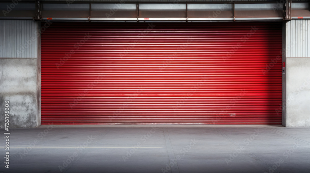 Roller door or roller shutter, concrete floor in industrial building i.e. modern factory, plant, warehouse, shop, garage or store. Roller door or roller shutter, concrete floor in industrial building i.e. modern factory, plant, warehouse, shop, garage or store.