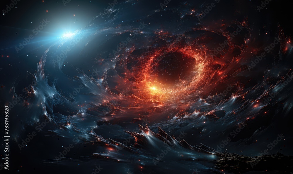 Obraz premium planet inside an iridescent wormhole whirpool, in space