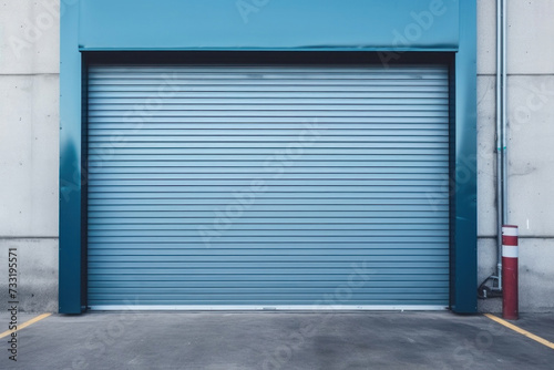 Roller door or roller shutter, concrete floor in industrial building i.e. modern factory, plant, warehouse, shop, garage or store.