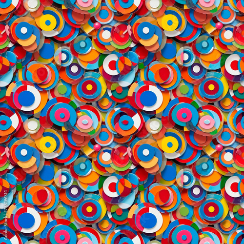 The background is made of multicolored roundels. seamless pattern