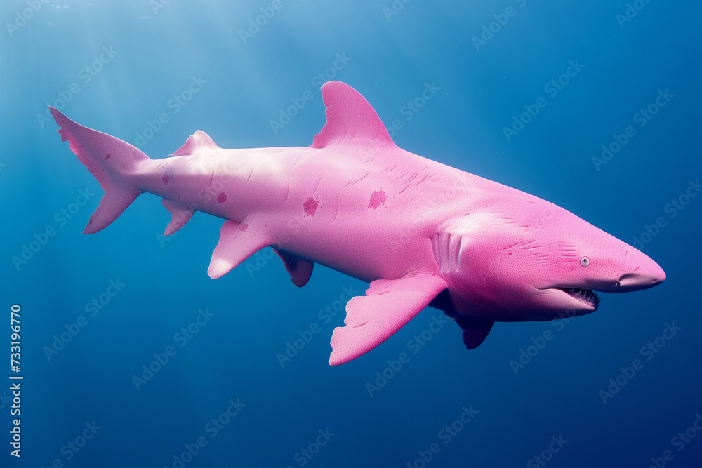 Wonder Pink dyed shark in the joy sea background 