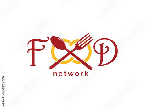 Creative Cuisine restaurant logo. Restaurant badge, poster with fork and knife. Vector emblem template. Icon and label for design menu restaurant or cafe. Lettering, calligraphy vector illustration.