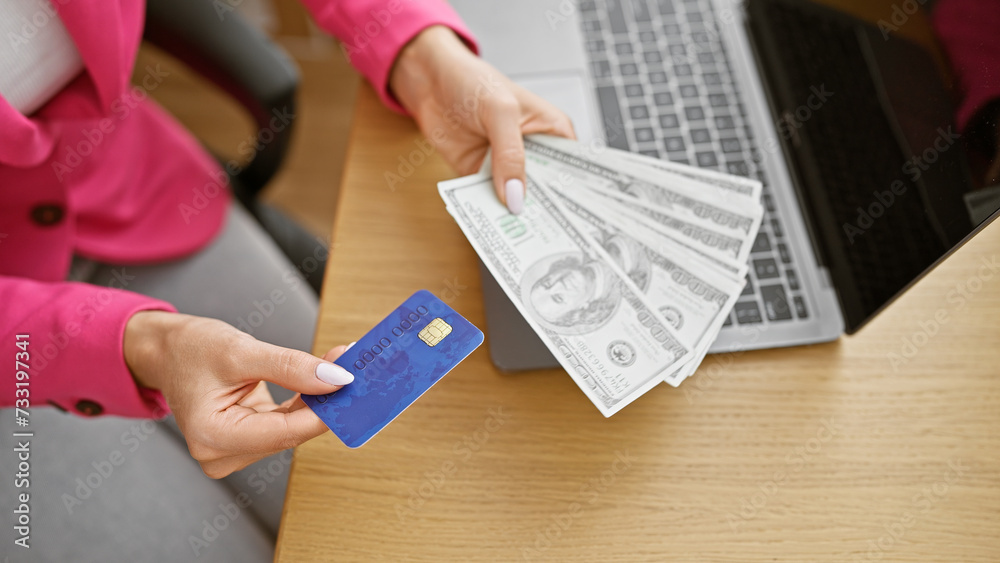 Success in the palm of her hands, confident business woman works