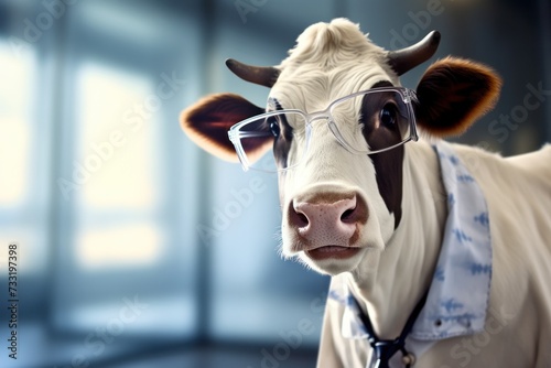 Funny cow scientist in a laboratory.
