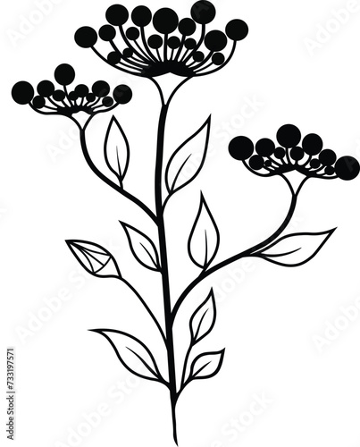 Illustration of Flower Silhouette with Flower and Leaves Vector 