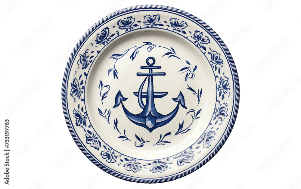 Oceanic Elegance Nautical Ceramic Dish Isolated on Transparent Background PNG.