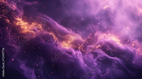 Cosmic trails of velvety black, radiant gold, and celestial lavender smoke gracefully unfolding against a solid mauve background, crafting a sophisticated and mysterious abstract display.  © Tanveer Shahi