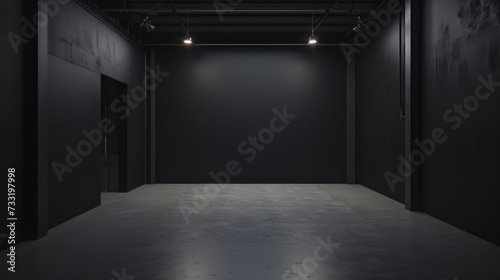 Empty space in black color. Studio room 