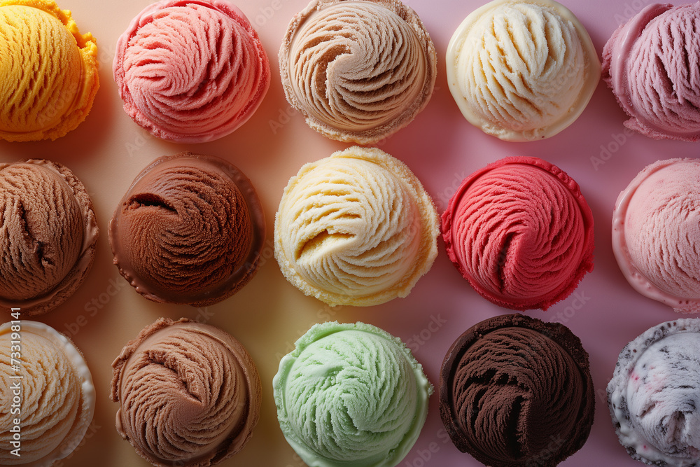 ice cream scoop colorful topview