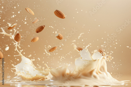 Fresh natural almond milk splash swirl with almonds