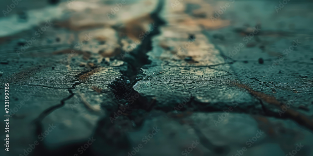 Obraz premium Cracked Asphalt Road Texture. Close-up of a cracks on city street road. Road repairs, accident hazards.