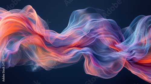 Ethereal tendrils of iridescent aqua, radiant coral, and velvety indigo smoke gracefully intertwining on a solid ebony background, forming a captivating and dynamic abstract display. 