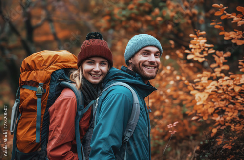 friends hiking through the woods