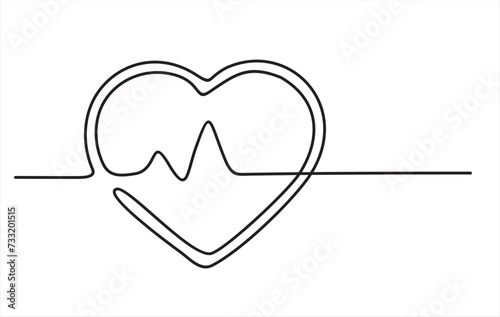 Continuous one line drawing heart pulse logo icon. Healthcare, medical background.