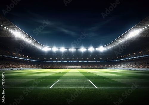 Football field illuminated by stadium lights, contrast, good light, Generative AI