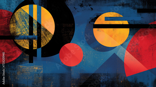 Retro-Style Abstract Geometric Composition, Bold Bauhaus Inspired Artwork